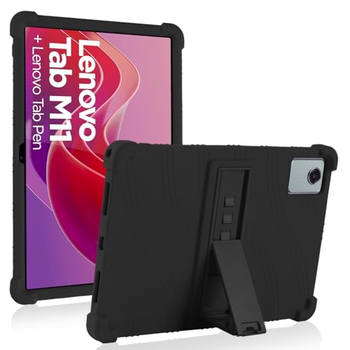 ATOOZ for Lenovo Tab M11 Case 11 Inch 2023,Soft Silicone for Lenovo M11 Tablet Case Kids (TB330FU) Xiaoxin Pad 2024 TB331FC with Stand (Black)