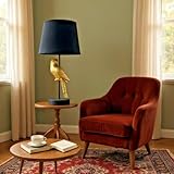 MAISONICA 47cm Gold Parrot Table Lamp Light w/Black Shade & Gold Inner E27 60w Bulb