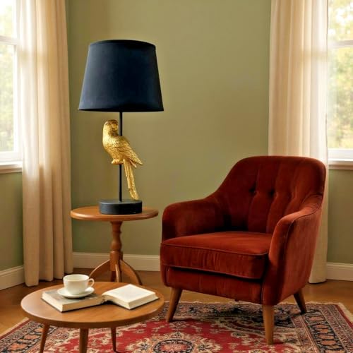 MAISONICA 47cm Gold Parrot Table Lamp Light w/Black Shade & Gold Inner E27 60w Bulb