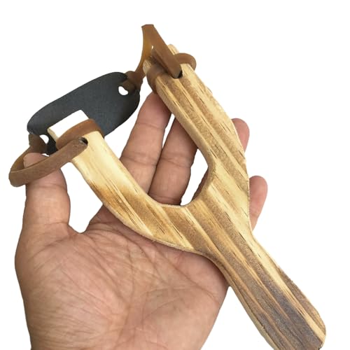 CTFRQC 1 peça de brinquedo de estilingue de madeira, estilingue de madeira maciça com faixa de borra