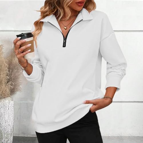Quarter Zip Pullover Women Oversized Long Sleeve Sweatshirts Fall Winter Solid Color Drop Shoulder Trendy Sweatshirts3