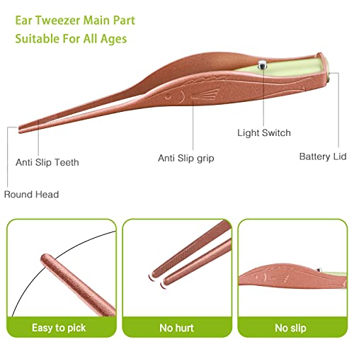 4 Pack Ear Pick With Light, Ear Cleaner Ear Wax Removal Tool Kit For Kids And Adults, Ear Picks Digger & Tweezers & Spiral Spring Ear Spoon Set With Storage Box (Rose Gold) #TOP4