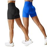 Jetjoy Gym Shorts Damen Sportshorts Scrunch Butt High Waisted Kurze Sporthose Damen Yoga 2 Pack Nahtlos Kurze Hose Laufhose Radlerhose,Blau+Schwarz,S