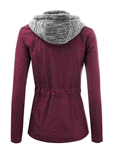 FASHION BOOMY Women's Zip Up Safari Military Anorak Jacket with Hood Drawstring - Regular and Plus Sizes Large NL_Wine - Thumbnail 2