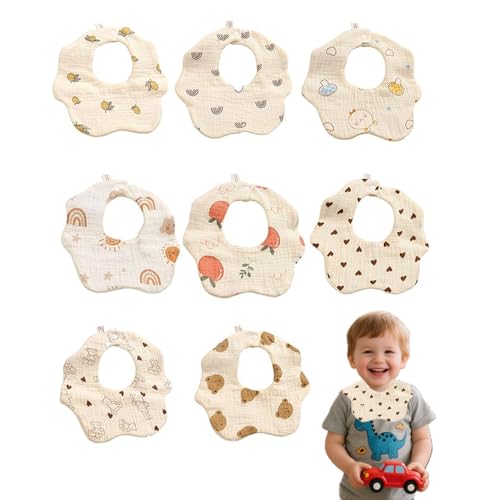 8 Packs Baby Bandana Drool Bibs 6-layer Cotton Soft and Absorbent Baby Dribble Bibs with 2 Adjustable Snap 360Rotating Neck Muslin Infant Breathable Feeding Teething Drooler Unisex 0-36 Month Toddler