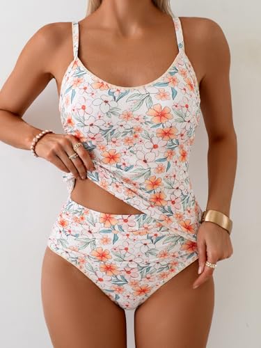 Image of Eomenie Tankini Swimsuit for Women Tummy Control Ruched Two Piece Bathing Suits High Waisted Shell Stitch Swimwear