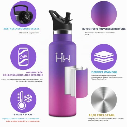 HoneyHolly Thermosflasche, 500ML BPA-Frei, Trinkflasche Edelstahl, Auslaufsichere Isolierflasche Doppelwandig, Wasserflasche Edelstahl… – Ansicht 2