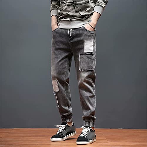 Men Ripped Patches Slim Fit Jeans Straight Leg Hip Hop Tapered Denim Pants Vintage Distressed Skinny Jean Trousers4