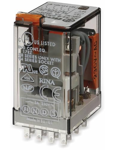 FINDER 55.34.8.230.0050 230V AC Coil, 4PDT 7A, Agni Contact, Industrial Plug-in Relay, Lockable Test Button and LED