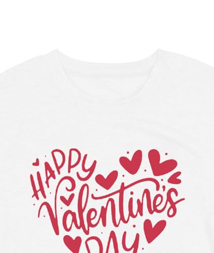 Image of Aluvee Womens Valentines Day Shirt Happy Valentine Love Heart Print Tee Cute Girls Valentines Gift Top White B, X-Large
