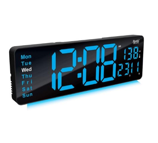 Image of Ajanta Digital Electric Wall Clock with Time, Temperature, Date & Day | RGB LED Night Light Display | USB Type-C Charger | 12 /24H Format & Snooze (Blue)