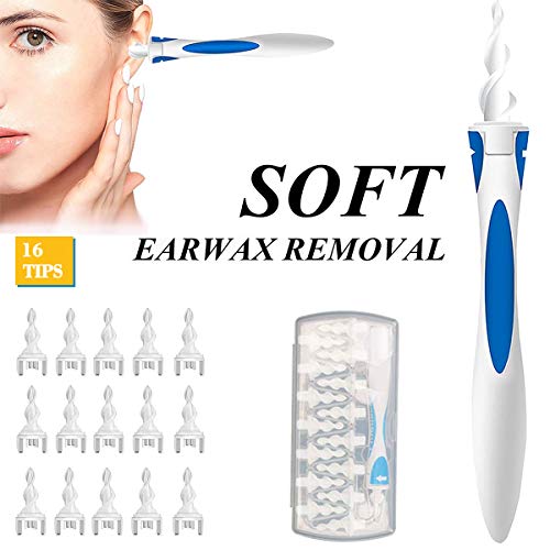 BeYself Ear Wax Remover, Ear Cleaner Tool Kit for Human Smart Spiral Earwax Removal Tool with 16 pcs Washable Tips, Safe and Soft, Suitable for Kids & Adults