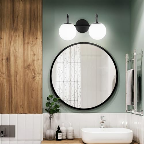 Iluminación de pared para baño E27 aplique moderno negro con dos luces de cristal