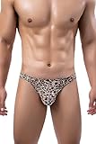 Maiclaice Men's Ice Silk Thong Low Rise Athletic G String Swimwear Bikini Briefs Underwear Leopard XXL