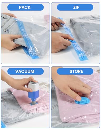 Vakuumbeutel für Kleidung 8 Stück 2 Jumbo 80x100cm, 2 Groß 60x80cm, 2 Mittelgroß 50x70cm, 2 Kleine 40x60cm, Kompressionsbeutel für Umzug, Reise, Lagerung