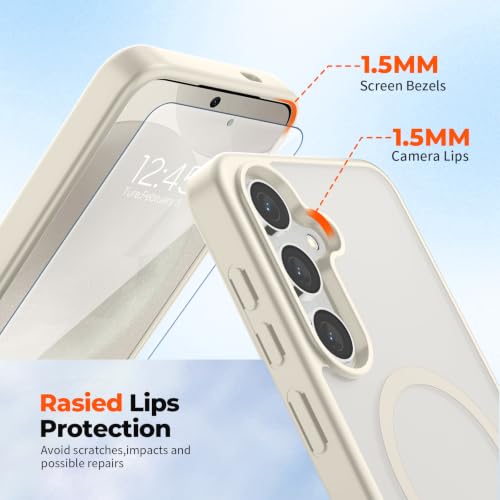 Image of SUPFINE Magnetic for Samsung Galaxy S24 Case / S25 Case with Screen Protector, (Built-in Magnets) (Military Grade Drop Protection) Slim Translucent Shockproof Phone Case,Stone