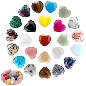 24 Pcs Healing Crystals, Heart Shaped Crystals and Gemstones Set, Reiki Chakra Energy Balance Crystal Set, Polished Pocket Stones in Spiritual Healing Meditation for Yoga Beginners