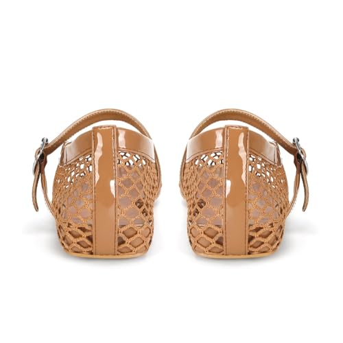 Image of DOEYG Mesh Ballet Flats for Women Buckle Strap Comfy Casual Office Fishnet Ballerina Flat Shoes