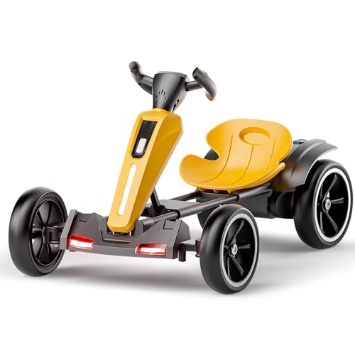 RYH 12V Electric Go Kart for Kids 3-6 | Foldable Design with Adjustable Seat & 4 EVA Wheels | Crazy Cart Toy for Boys and Girls (Yellow)