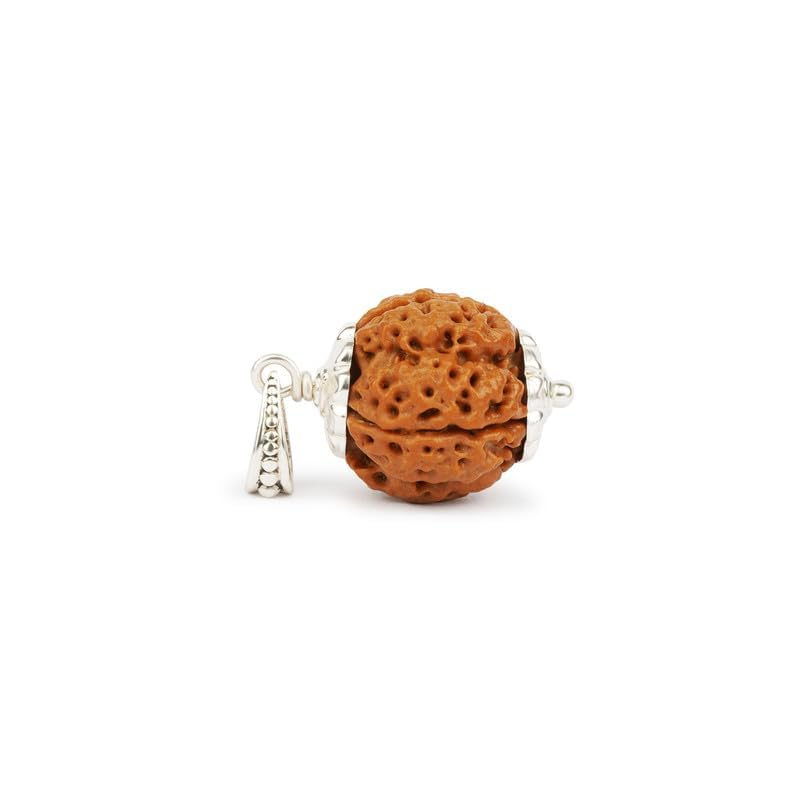 Image of Gemsmantra Energized 8 Mukhi Rudraksha Bead with 92.5 Sterling Silver Pendant, Original Nepali Lab Certified, Natural Spiritual Jewelry for Men and Women (Medium Size)