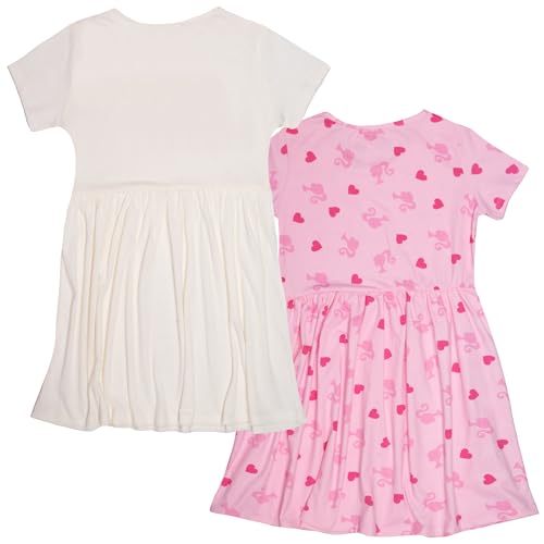 Barbie Girl's Casual Stretch Dress 2-Pack Graphic Print Logo - Set of Short Sleeve Summer Dresses for Kids2