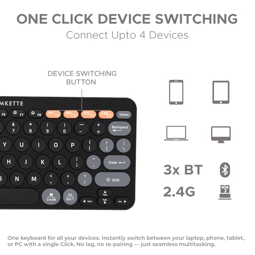 Image of Amkette New and Improved Optimus BT 4 in 1 Multi Device Wireless Keyboard /Bluetooth Keyboard | One Click Device Switching and AI Access for Windows, MacOs, Android and iOS, Dual OS Layout (Black)