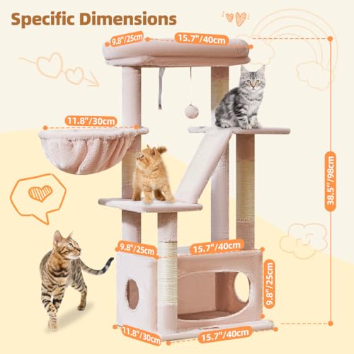 Image of Taoqimiao Cat Tree,38.2-Inch Cat Tower for Indoor Cats,Suitable for Kittens with luxurious cat condo with adjustable baskets and luxurious perch MS029SP Jelly Pink