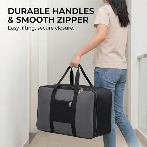 Image of EASY HOME 33L Closet Storage Bags for Clothes Large| Premium Wardrobe Bag with Zip Closure | Moisture Proof Nylon Garment Cover for Sarees, Heavy Quilts & Blankets