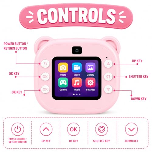 Image of Casaquin Camera for Kids with Print, Instant Print Digital Camera for Photography & Video, 2.4 inch Color Screen, Rechargeable Kids Camera with Games, Filters & 2 Paper Rolls -Random Color
