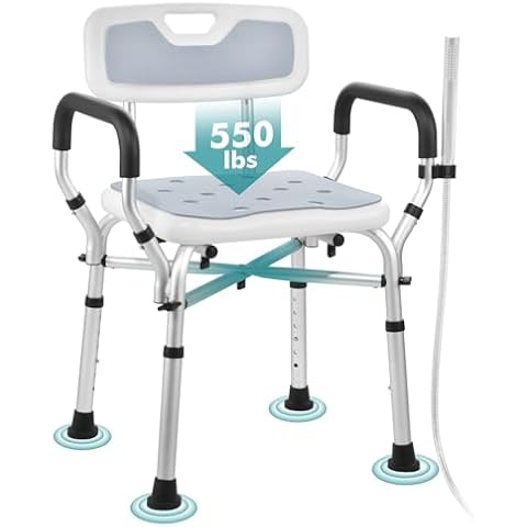 VFAUOSIT Shower Chair for Inside Shower, FSA/HSA Eligible 6-Height (550 lb) Shower Chair for Elderly and Disabled with Arms and Back, Shower Seats for Adults with Shower Bag, Bath Chairs for Seniors Cover