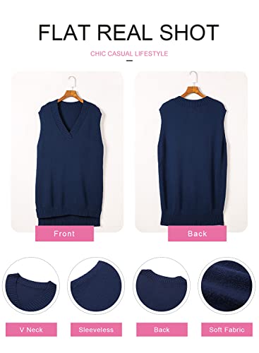 Image of EVALESS Oversized Sweater Vest for Women V Neck Sleeveless Solid Color Loose Pullover Sweater