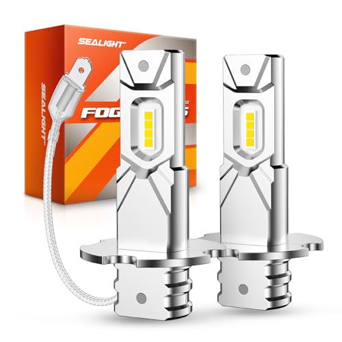 SEALIGHT H3 LED Fog Light Bulb 30000LM 800% Super Brighter 1:1 Size Plug & Play H3 LED Bulb 6500K White Pack of 2