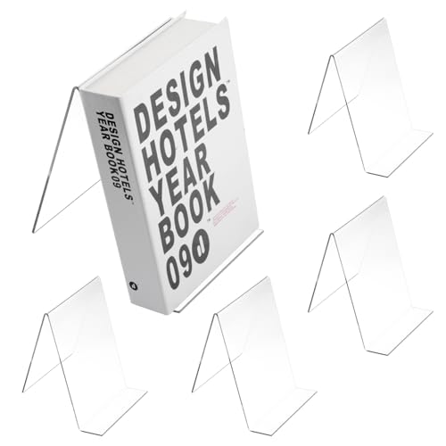 Buchstütze Acryl, 5er Pack 10x11.5x13cm Schräg Bücherhalter Transparent, Bücherstütze für Regal, Bücher Ständer zum Büchern, Fotos, DVDs Organzier, Buch Aufsteller für Kinder,Schule Büro