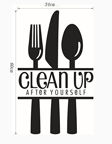 Cugbo Clean Up After Yourself Kitchen Wall Sticker, Fork Knife Spoon Wall Art Decor Mural For Kitchen Dining Room Restaurant Bar Decoration #TOP6