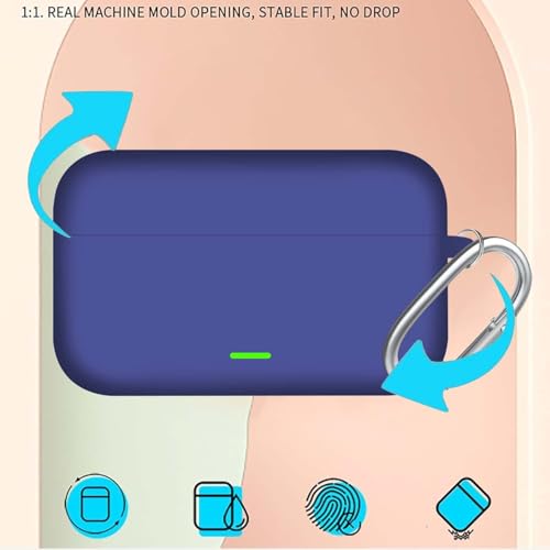 Image of Aniex Silicone Case Cover for realme Buds T500 Pro, Shockproof, Anti-Slip, Dustproof, Scratch Resistant, with Carabiner Hook, Full Body Protection (New Blue)