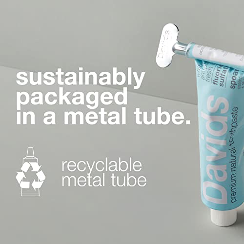 Davids Natural Toothpaste For Teeth Whitening, Spearmint, Antiplaque, Flouride Free, Sls Free, Ewg Verified, Toothpaste Squeezer Included, Recycable Metal Tube, 5.25Oz #TOP7