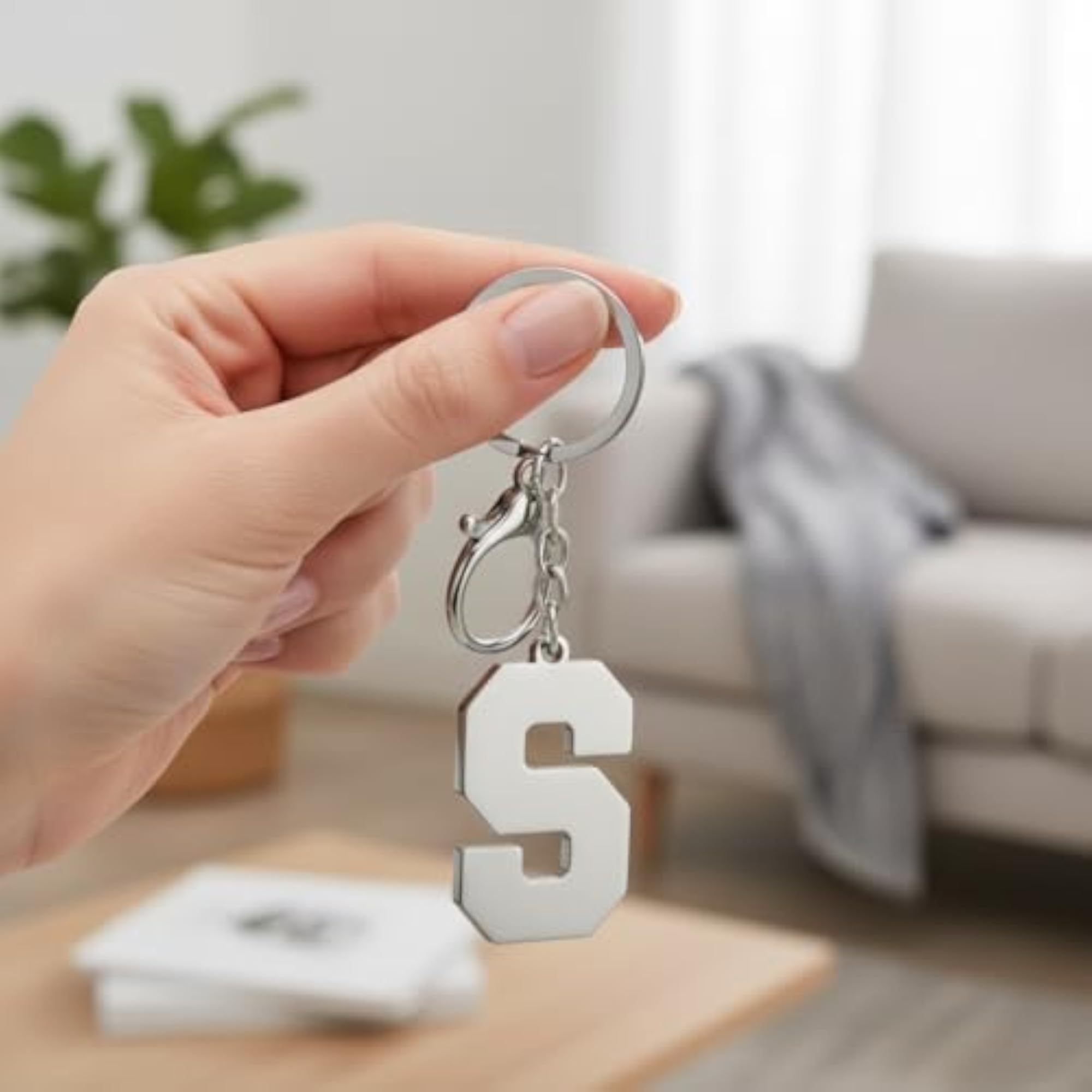 Personalized Stainless Steel Letter S Keychain with Initial Pendant