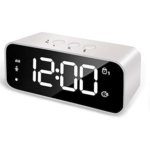 Gaoni Rechargeable, LED Digital Bedside Clock with Recording Function, with 8 Sounds, Dual Alarm, USB Port, Snooze, Adjustable Volume and Brightness, Storage, Mains Powered(White), 19.17.56 Cover