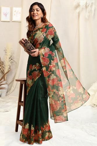 Image of MIRCHI FASHION Lightweight Kota Doria Cotton Saree | Floral Printed Summer Saree for Women | Breathable Ethnic Daily Wear Saree with Blouse Piece