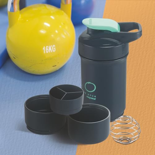 Image of Nayasa Cross Fit Gym Shaker Bottle | 630ml | BPA-Free Shaker with 2 Storage Compartments | Leakproof Gym Bottle for Protein Shakes | Sports & Fitness Shaker for Men & Women | Blue