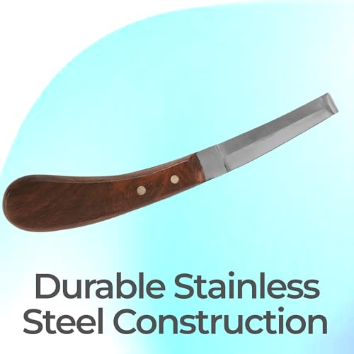 Image of Hoof Knife Double Edged Curved Blade - Stainless Steel Curved Blade Farrier Tool with Wooden Handle, Multipurpose Hoof Trimming Knife for Livestock, 3-Inch Blade, 8.5-Inch Overall (Left Hand)