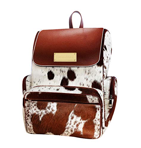 SKY-SELLER Cowhide Hair Fur Leather Black Custimzed Name Diaper Backpack Knapsack/Rucksack Travel Shoulder Bag