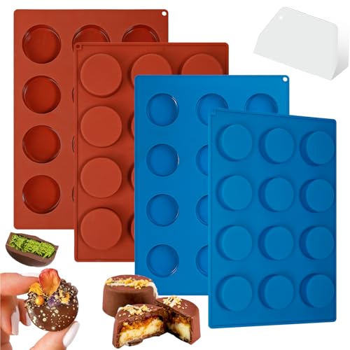 Webake Mini Size Cake Puck Mold Set Silicone Flat Cake Pop Molds 1.75 x 0.75 BPA Free 4 Molds and 1 Scraper