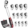 Flex Head Ratcheting Wrench Set, 8-19mm Ratchet Wrench Set with Interchangeable Heads for Mechanic Repair