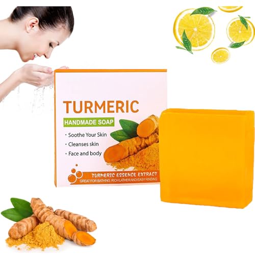 Turmeric Soap, Natural Turmeric Soap, Turmeric Lemon Kojic Acid Soap, Kojic Acid Soap for Face and Body, Handmade Brightening Face Soap, Kojic Acid Turmeric Soap Bar for All Skin Types