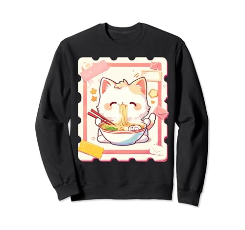 Kawaii Neko Cat Ramen - Sello postal estético Sudadera