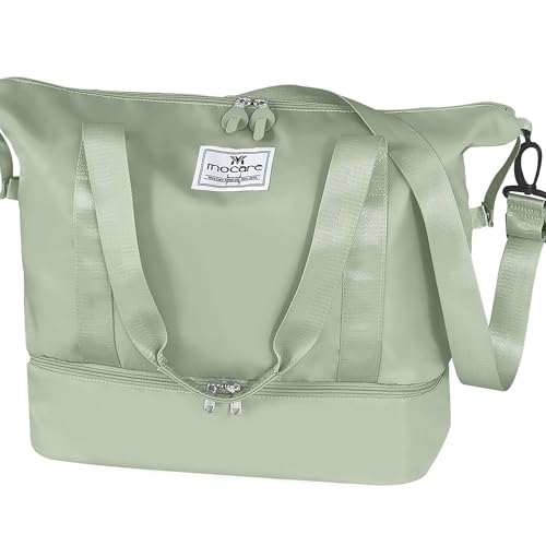 MOCARE Travel Duffel Bag, Sports Gym Tote Carry on Bags for Women, Foldable Lightweight Overnight Shoulder Weekender Shopping Hospital Handbag with Shoes Compartment (Mint Green)