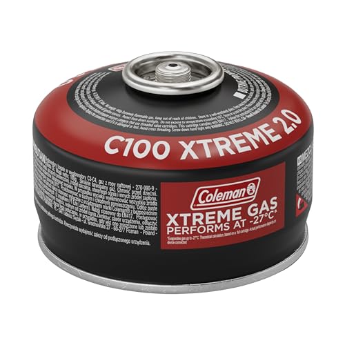 Coleman C100 Xtreme Gas Cartridge | Works down to -27C | Self-Sealing Cartridge for all Gas Stoves | With Safety Valve | Compact Resealable Canister | Ideal for Backpacking & Camping