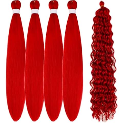Gozill Red Braiding Hair Pre stretched Boho Braids Prestretched Braiding Hair for Bohemian Hair Ez Braid Micro Braiding Hair Synthetic Curly Deep Wave Braids Cover