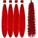Gozill Red Braiding Hair Pre stretched Boho Braids Kanekalon Prestretched Braiding Hair for Bohemian Hair Ez Braid Micro Braiding Hair Synthetic Curly Deep Wave Braids